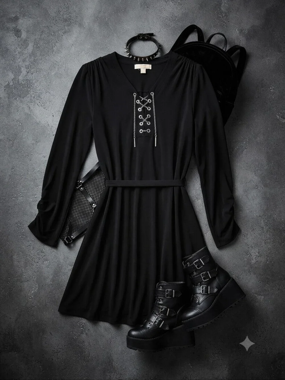 Michael Kors Chain Lace-up Belted Shirt Dress
